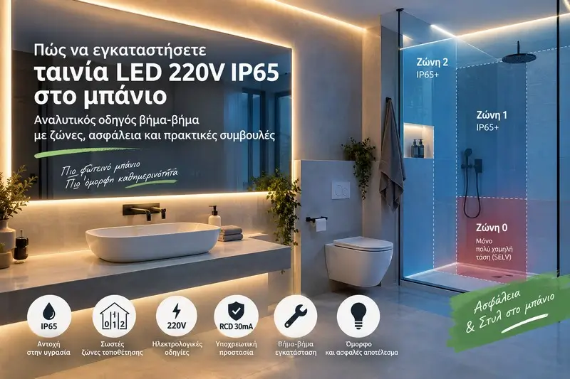 Πώς να εγκαταστήσετε ταινία LED 220V IP65 στο μπάνιο. Οδηγίες βήμα-βήμα
