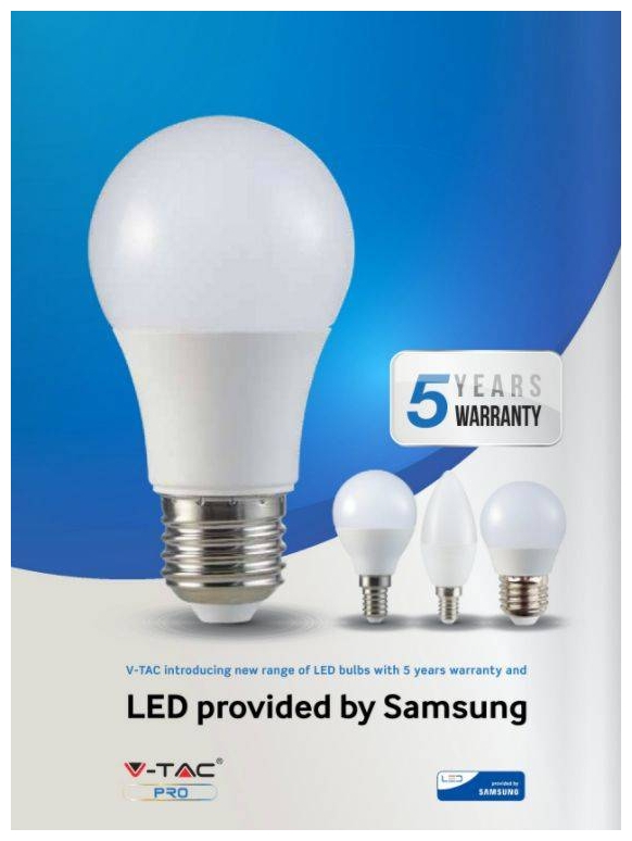 85W 5 Pack V-TAC 15W A65 3000k LED Bulb with Samsung chip
