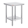 VEVOR Τραπέζι εργασίας 24 x 24 x 32 ίντσες NSF Τραπέζι εργασίας από ανοξείδωτο ατσάλι για επαγγελματική κουζίνα Prep πάγκος εργασίας 60X60X80cm με κάτω ράφι Τραπέζι εργασίας Silvery for Commercial Kitchen Restaurant