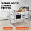 VEVOR Commercial τραπέζι εργασίας Σταθμός εργασίας 48x30 ιντσών Πτυσσόμενο Εμπορικό τραπέζι προετοιμασίας, διπλό ράφι από ανοξείδωτο ατσάλι πτυσσόμενο τραπέζι, τραπέζι εργασίας κουζίνας με φορτίο 772 λίβρες Silver Inox Steel Kitchen Island