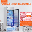 Επαγγελματικός καταψύκτης VEVOR 20,12 Cu.ft, Reach In όρθιος καταψύκτης μονή πόρτα, αυτόματη απόψυξη από ανοξείδωτο ατσάλι με 3 ρυθμιζόμενα ράφια, έλεγχος θερμοκρασίας από -13 έως 5℉ και 4 τροχούς