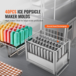 Εμπορικές φόρμες για Popsicle VEVOR, 40PCS Στρογγυλή κεφαλή Ice Pop καλούπια με διπλή υποδοχή, ανοξείδωτες φόρμες παγωτού Lolly Popsicle, Θήκη για καλούπια παγωτομηχανής με 50PCS ραβδιά και σακούλες