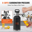Σύστημα βρύσης VEVOR Beer Growler, Mini βαρελάκι 64Oz 1,89L, 304 Ανοξείδωτο ατσάλι υπό πίεση Beer Growler, Keg Growler με οθόνη πίεσης, βρύση ρυθμιστή CO2, στεγανός δακτύλιος για Draft Homebrew Craft Beer