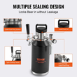 Σύστημα βρύσης VEVOR Beer Growler, Mini βαρελάκι 64Oz 1,89L, 304 Ανοξείδωτο ατσάλι υπό πίεση Beer Growler, Keg Growler με οθόνη πίεσης, βρύση ρυθμιστή CO2, στεγανός δακτύλιος για Draft Homebrew Craft Beer