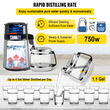 VEVOR Silver Water Distiller Machine 750W Ρυθμιζόμενη θερμοκρασία Water Distiller 4L Σετ κρασιού Κιτ ζυθοποιίας Εσωτερικός αποστακτήρας από ανοξείδωτο χάλυβα με ρυθμιζόμενη θερμοκρασία για σπίτια κουζίνας