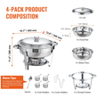 Σετ μπουφέ πιάτων VEVOR Chafing, συσκευασία 6 Qt 4, κουφέτα από ανοξείδωτο χάλυβα με τηγάνι πλήρους μεγέθους, στρογγυλός θερμαντήρας τροφοδοσίας με καπάκι δοχείου νερού Βάση θήκης καυσίμου Κουτάλι, για τουλάχιστον 6 άτομα το καθένα