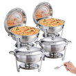 Σετ μπουφέ πιάτων VEVOR Chafing, συσκευασία 6 Qt 4, κουφέτα από ανοξείδωτο χάλυβα με τηγάνι πλήρους μεγέθους, στρογγυλός θερμαντήρας τροφοδοσίας με καπάκι δοχείου νερού Βάση θήκης καυσίμου Κουτάλι, για τουλάχιστον 6 άτομα το καθένα