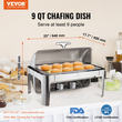 Πλήρες σετ μπουφέ για πιάτα VEVOR Roll Top Chafing, Τσάπα από ανοξείδωτο ατσάλι 8 Qt με τηγάνι πλήρους μεγέθους, Ορθογώνιος θερμαντήρας τροφοδοσίας με καπάκι, βάση τροφοδοσίας καυσίμου, για τουλάχιστον 8 άτομα