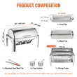 Πλήρες σετ μπουφέ για πιάτα VEVOR Roll Top Chafing, Τσάπα από ανοξείδωτο ατσάλι 8 Qt με τηγάνι πλήρους μεγέθους, Ορθογώνιος θερμαντήρας τροφοδοσίας με καπάκι, βάση τροφοδοσίας καυσίμου, για τουλάχιστον 8 άτομα