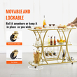 VEVOR Bar Cart Gold, 3 επιπέδων Home Bar Cart σε ρόδες που κλειδώνουν, Rolling Cart Alcohol with Tempered Glass Rail Guarddrail Wine Rack, Modern Cart Wine for Home Kitchen Training and σαλόνι