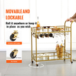 VEVOR Bar Cart Gold, 2 επιπέδων Home Bar Cart σε ρόδες που κλειδώνουν, Rolling Cart Alcohol with Tempered Glass Rack Guarddrail Wine Rack, Modern Cart Wine for Home Kitchen Training and σαλόνι