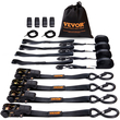 Ιμάντες δεσίματος καστάνιας VEVOR (4PK), Μέγιστη αντοχή θραύσης 2200 λίβρες, Περιλαμβάνει 4 κορδόνια Premium 1&quot; x 15&#039; με λαβές με επένδυση, για μετακίνηση ασφάλισης φορτίου, συσκευών, εξοπλισμού γκαζόν, μοτοσικλέτας