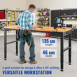 VEVOR Πάγκος Εργασίας Ρυθμιζόμενο Ύψος, 135cm ΠΧ 46cm DX 97cm Υ Τραπέζι γκαράζ με 72 – 97 cm Ύψος &amp; χωρητικότητα φόρτωσης 900KG, με πρίζες ρεύματος &amp; σκληρό ξύλο πάνω &amp; μεταλλικό πλαίσιο &amp; ποδαράκια, για σπίτι γραφείου