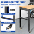 VEVOR Πάγκος Εργασίας Ρυθμιζόμενο ύψος, 122cm ΠΧ 51cm ΔΧ 104cm Υ Τραπέζι γκαράζ με 79 – 104cm Ύψος &amp; Χωρητικότητα 720KG, με Πρίζες &amp; Πάγκο από σκληρό ξύλο &amp; Μεταλλικό Πλαίσιο &amp; Περιστρεφόμενους τροχούς, για Σπίτι Γραφείου