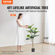 VEVOR Τεχνητό Φύλλο Σύκας, 4 FT, Ασφαλές υλικό πολυαιθυλενίου &amp; Προστασία από την κλίση κατά των άκρων Faux φυτό χαμηλής συντήρησης, ρεαλιστικό πράσινο ψεύτικο δέντρο σε γλάστρα για διακόσμηση αποθήκης οικιακού γραφείου εσωτερικού χώρου