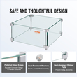 VEVOR Gas Fire Pit Wind Guard for Square Fire Table, 380 x 380 x 180 mm Clear Tempered Wind Guard for Firepits, 8mm πάχους τετράγωνη γυάλινη ασπίδα, γυάλινο πάνελ με σκληρό γωνιακό βραχίονα και πόδια