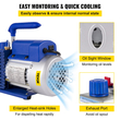 Κιτ αντλίας κενού ψυκτικού VEVOR 3CFM 1/4HP, Εργαλεία ελεγχόμενου ψυκτικού μέσου 84 L/min Αντλία κενού A/C Μονού σταδίου AC Σετ μετρητή πολλαπλής ψυκτικού μέσου (3CFM 1/4HP)