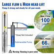 Υποβρύχια αντλία VEVOR Deep Well, 750W 230V/50Hz, 100L/min 66 m Head Sand Resistant &lt;5%, 20 m Electric Cord, 7,6 cm Αντλίες νερού από ανοξείδωτο χάλυβα για βιομηχανική, άρδευση και οικιακή χρήση, IP68 αδιάβροχη