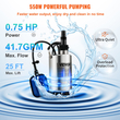 VEVOR Υποβρύχια Αντλία Νερού, 550W 9500L/H, w/ 10 m καλώδιο και αυτόματο συνδεδεμένο πλωτηροδιακόπτη, φορητός ανοξείδωτος χάλυβας για καθαρό, άδειο πλημμυρισμένο χώρο, πισίνες, υδρομασάζ, για άρδευση