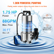 Υποβρύχια αντλία νερού VEVOR, 1300W 20000L/H, με καλώδιο 10 m και αυτόματο συνδεδεμένο διακόπτη πλωτήρα, ανοξείδωτο ατσάλι και χυτοσίδηρο για βρώμικα ή καθαρά, άδειες λίμνες κήπου, πισίνες, υδρομασάζ