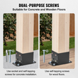 VEVOR 6x6 Post Base 4 τμχ, Εσωτερικό μέγεθος 5,6&quot;x5,6&quot; στηρίγματα βάσης, βαρέως τύπου με επίστρωση πούδρας Post Anchor Ματ Μαύρα Ξύλινα στηρίγματα στερέωσης για Πλάκα βάσης Deck Railing Deck