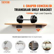 Βάση ραφιού VEVOR, 8&quot; L x 4&quot; Π x 1,6&quot; Υ 6 τμχ, Πλωτές βάσεις ραφιών βαρέως τύπου, στηρίγματα για ράφια, Στήριγμα ραφιού ματ μαύρο L πάχους 5mm, ατσάλινα στηρίγματα ραφιών με χωρητικότητα 160 λίβρες