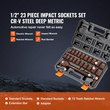 VEVOR 1/2&quot; Drive Impact Socket Set, 23 Piece Socket Set SAE (7/16&quot; -1&quot;)&amp; Metric (13-24mm) 6 Point Cr-V Alloy Steel for Auto Repair with Ratchet Handle Rugged Construction Storage Case