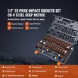 VEVOR 1/2&quot; Drive Impact Socket Set, 33 Piece Socket Set SAE 3/8&quot;-1&quot; and Metric 10-24mm, 6 Point Cr-V Alloy Steel for Auto Repair, Ευανάγνωστα σημάδια μεγέθους, Στιβαρή κατασκευή, Περιλαμβάνει θήκη αποθήκευσης