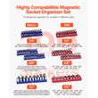 VEVOR Magnetic Socket Organizer Set 8PCS Socket Trays Blue &amp; Red for Metric SAE