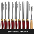 VEVOR Wood Chisel Σετ 8τμχ Σμίλες τόρνου 7INCH/17CM Ξυλουργικές σμίλες 9INCH Εργαλεία τόρνου ξύλου Σμίλες τόρνου Εργαλειοθήκη ξύλου για ξυλογλυπτική ρίζα σκάλισμα επίπλων σκάλισμα Τόρνοι κόκκινο