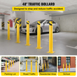 VEVOR Safety Bollard 48&quot;x4.5&quot; Safety Barrier Bollard 4-1/2&quot; OD 48&quot; Height Yellow Powder Coat Pipe Steel Barrier with 4 Free Bolts Anchor for Sensible Area Area