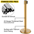VEVOR Stanchion Post Barriers 4-σετ διαχωριστικά γραμμής, ορθοστάτες από ανοξείδωτο χάλυβα με 6,6 κόκκινες αναδιπλούμενες ζώνες, ορθοστάτες με πλαίσιο μίας πινακίδας, 34,6 ορθοστάτες ασφαλείας ουράς (χρυσός)
