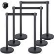 VEVOR Crowd Control Stanchion, Σετ 6 τεμαχίων Stanchion Set, Stanchion Set με 6,6 ft/2 m Μαύρη ανασυρόμενη ζώνη, Μαύρο φράγμα ελέγχου πλήθους με σκυρόδεμα και μεταλλική βάση – Συναρμολόγηση Easy Connect