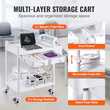VEVOR 2 Tiers Lab Carts Κινητό ιατρικό καλάθι 2 δίσκοι 2 συρτάρια 3 κάδοι απορριμμάτων λευκό