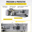 VEVOR 1100W Mini Metal Lathe 220MMx750MM Μεταλλικός Τόρνος Μεταβλητής Ταχύτητας RPM Μηχάνημα φρεζαρίσματος μετάλλων Ψηφιακός μεταλλικός τόρνος φρεζαρίσματος με τσοκ 3 σιαγόνων, κωνικός άξονας MT5, κωνικό MT2 Tailstock