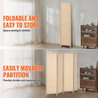 VEVOR 4 Panel Room Divider Bamboo Hand-woven Πτυσσόμενες Οθόνες Privacy Natural