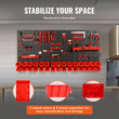 VEVOR Επιτοίχιοι κάδοι αποθήκευσης, 30-Bin Parts Rack Organizer Garage Plastic Shop Εργαλείο με πάνελ τοίχου/Θήρες εργαλείων/Γάντζοι, Οργανωτής εργαλείων για παξιμάδια, μπουλόνια, βίδες, καρφιά, χάντρες, κουμπιά, μαύρο και κόκκινο