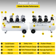 VEVOR Air Compressor 80L Ultra Quiet Δεξαμενή αεροσυμπιεστή χωρίς λάδια Αθόρυβος συμπιεστής αέρα 2,2KW Συμπιεστής χωρίς λάδι Χαμηλό θόρυβο με ασφαλή ηλεκτρομαγνητική βαλβίδα
