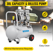 VEVOR Air Compressor 6,6 Gallon Ultra Quiet Αερόσυμπιεστής χωρίς λάδι 30L Αθόρυβος Αεροσυμπιεστής Δεξαμενής 750W Συμπιεστής χωρίς λάδι Χαμηλό θόρυβο με ασφαλή ηλεκτρομαγνητική βαλβίδα