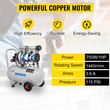 VEVOR Air Compressor 6,6 Gallon Ultra Quiet Αερόσυμπιεστής χωρίς λάδι 30L Αθόρυβος Αεροσυμπιεστής Δεξαμενής 750W Συμπιεστής χωρίς λάδι Χαμηλό θόρυβο με ασφαλή ηλεκτρομαγνητική βαλβίδα
