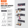 VEVOR Garage Tool Organizer, 600 lbs Max Load Capacity, Wall Mount Yard Garden Storage Rack Organization Heavy Duty με 10 ρυθμιζόμενους γάντζους και 4 ράγες, για εργαλεία κήπου, φτυάρια, ψαλίδια και σωλήνες
