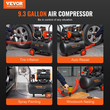 VEVOR αεροσυμπιεστής 9,3 γαλόνια 1800W 5,12 CFM@ 90PSI 70 dB εξαιρετικά αθόρυβο λάδι δωρεάν