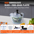 VEVOR Glass Salad Spinner, 4,75 Qt, Μεγάλο Στεγνωτήριο Λαχανικών Easy Press με ένα χέρι, καθαριστικό και στεγνωτήριο μαρουλιού με καπάκι από γυάλινο μπολ από βοριοπυριτικό, για χόρτα, βότανα, μούρα, φρούτα, χωρίς BPA