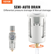 Ρυθμιστής φίλτρου αεροσυμπιεστή VEVOR, 1/2&quot; NPT 5μm στεγνωτήρας αέρα για συμπιεστή, Διαχωριστής νερού μονοβάθμιου ημιαυτόματου αεροσυμπιεστή με στοιχείο φίλτρου ορείχαλκου, ρυθμιστής πίεσης 7,5-125 PSI, Poly Bowl