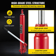 VEVOR Hydraulic Long Ram Jack, χωρητικότητας 8 Tons/17363 lbs, με μονοέμβολη αντλία και βάση Clevis, Χειροκίνητος επιλογέας Cherry με λαβή, για γερανούς γκαράζ/καταστήματος, ανυψωτικό κινητήρα, κόκκινο