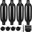 VEVOR Boat Fenders, 5,5&quot; x 20&quot; Boat Fampers for Docking, Φουσκωτό ραβδωτό φτερό με κεντρικές τρύπες, Marine Boat Dock Fender Fender με αντλία αέρα, 4 βελόνες και 4 σχοινιά και τσάντα αποθήκευσης, μαύρο