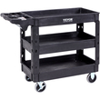 VEVOR Utility Service Cart, 3 Shelf 550LBS Heavy Duty Plastic Rolling Utility Cart με περιστρεφόμενους τροχούς 360° (2 με φρένα), ράφι μεσαίου χείλους, εργονομική λαβή αποθήκευσης για αποθήκη/Γκαράζ/Καθαρισμό