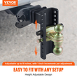 VEVOR Ρυθμιζόμενο Trailer Hitch Tow Ball Mount 2,5&quot; Receiver 8&quot; Drop 14500 lbs