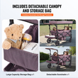 VEVOR Wagon καροτσάκι Push Pull Quad Πτυσσόμενο για 2 παιδιά με σκούρο μωβ κουβούκλιο