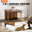 Έπιπλα VEVOR Dog Crate, 38 ιντσών Ξύλινο κιβώτιο σκύλου με διπλές πόρτες, βαρέως τύπου τραπέζι κλουβιού σκύλου με αφαιρούμενο δίσκο πολλαπλών χρήσεων, μοντέρνο ρείθρο σκύλου εσωτερικού χώρου για σκύλους έως 70 λίβρες, ρουστίκ καφέ